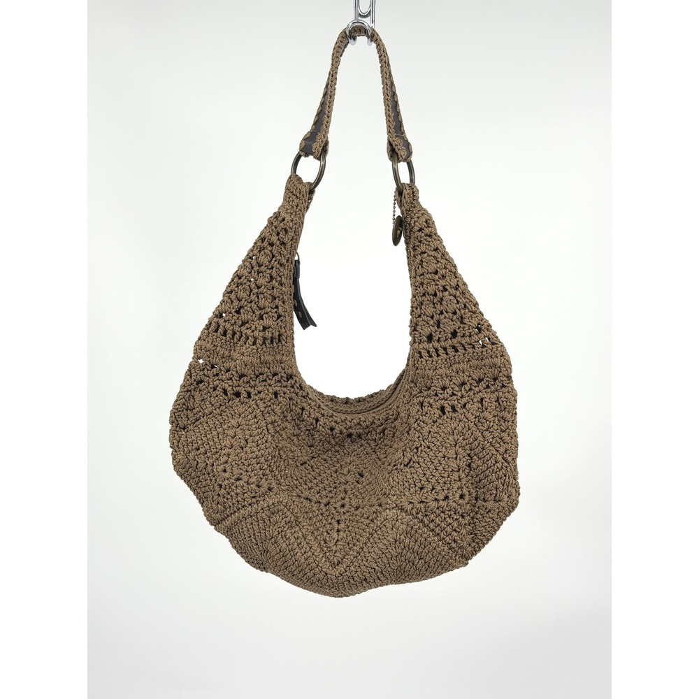 The Sak Brown Crochet Hobo Shoulder Bag Boho Purse Womens 100013839
